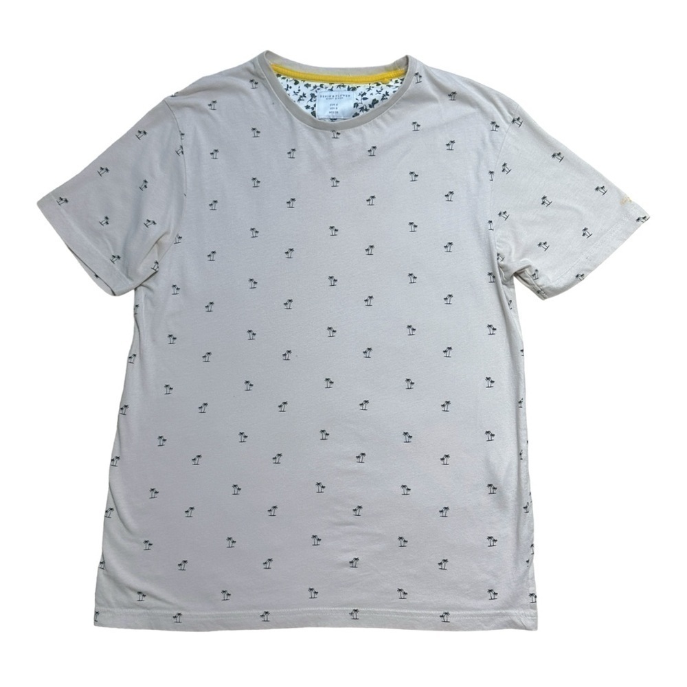 Denim & Flower Beige Palm Tree Print 100% Cotton Short Sleeve Tee Men’s US S